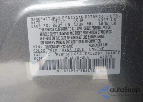 2017 Nissan Sentra Nismo из США, поврежденный, VIN 3N1CB7AP5HY285195